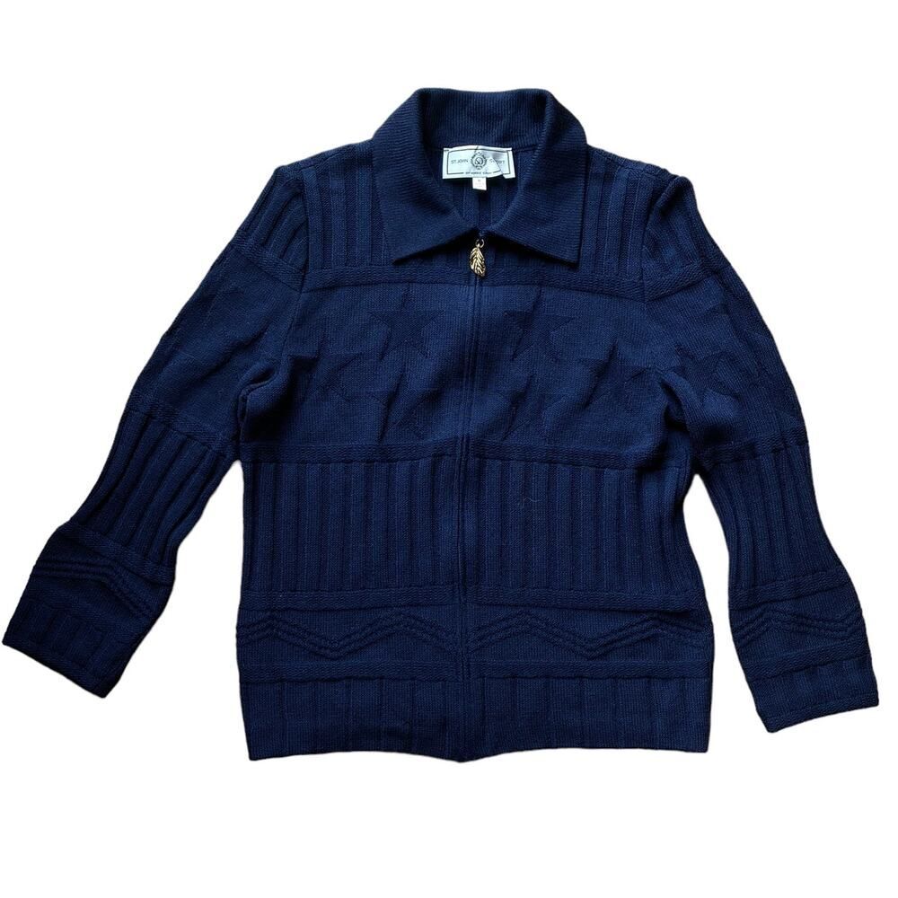 Vintage St. John Sport Patriotic Star Navy Zip Front Cardigan Jacket Medium - Picture 3 of 6